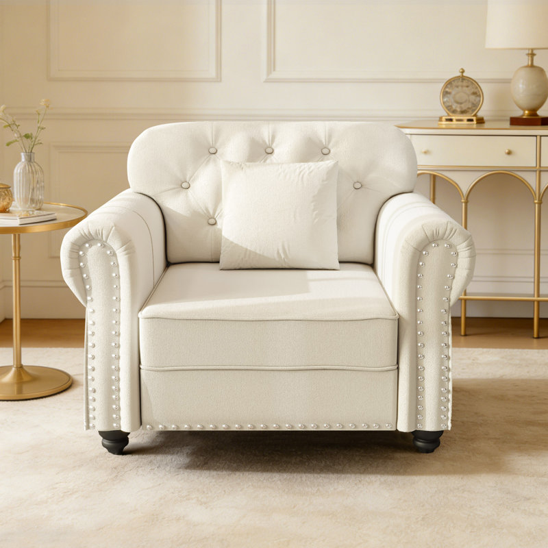Petit fauteuil d'appoint Mid-Century, Beige / Blanc