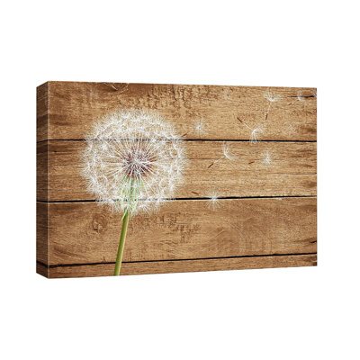 Canvas Print Wall Art Dandelion in The Wind on Wood Panels Nature Wilderness Mixed Media Modern Art Rustic Relax/Calm Multicolor for Living Room, Bedroom, Office - 12"x18"