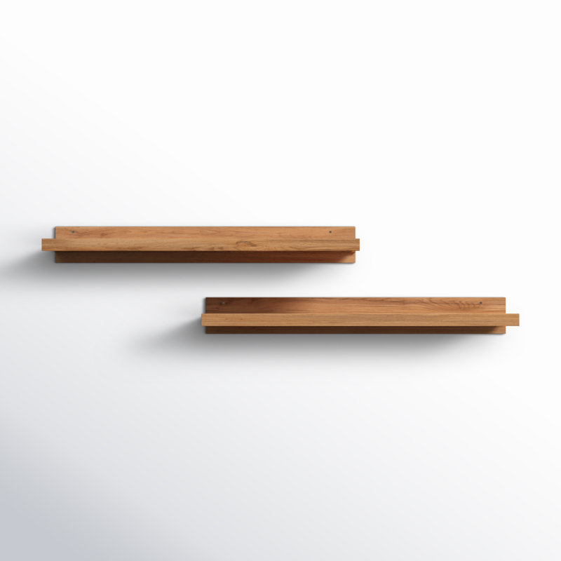 Calhern 2 Piece Pine Solid Wood Floating Shelf, Walnut, 4.25" H x 36" W x 10" D