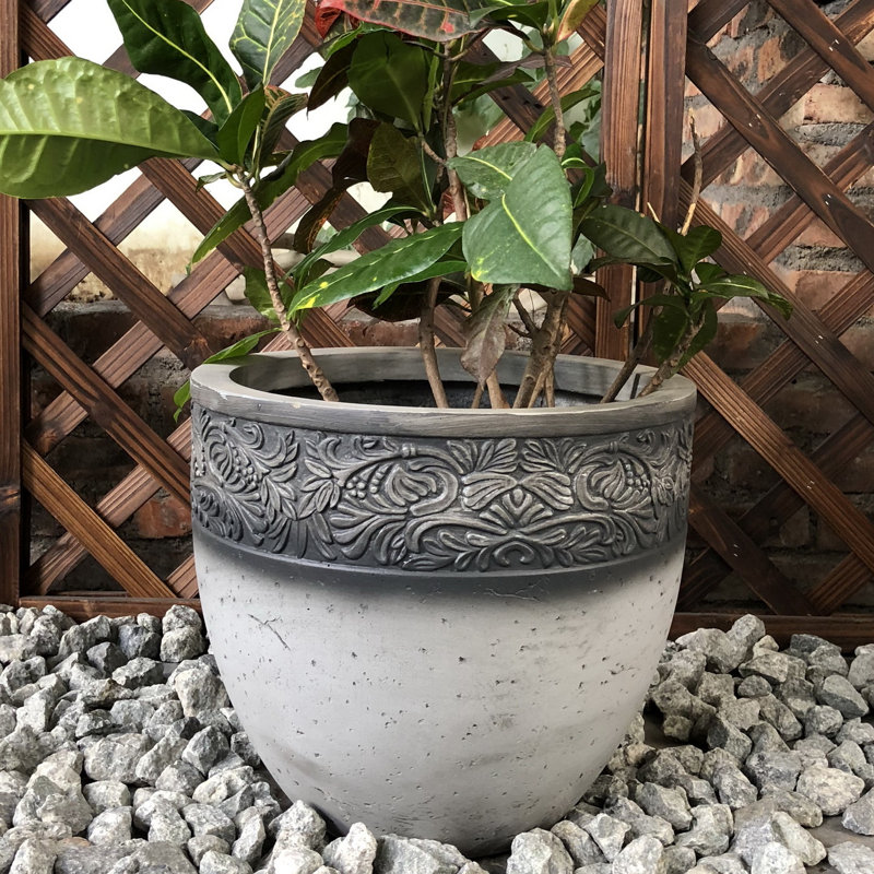 Pot de fleurs en béton rond Newmarket, H 15 po x l 16 po x P 16 po, Bronze