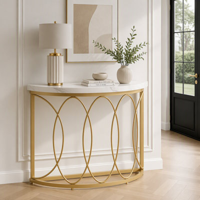 Faux Marble Console Table, 43" Half Moon Sofa Entryway Table
