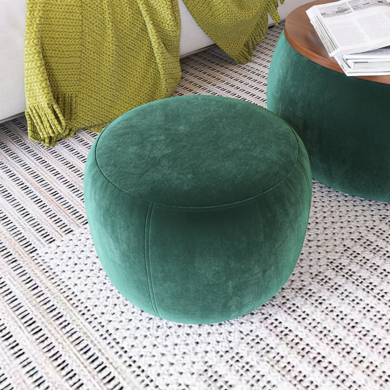 Round Storage Ottoman, 2 In 1 Function, Work As End Table And Ottoman, Brown, Green