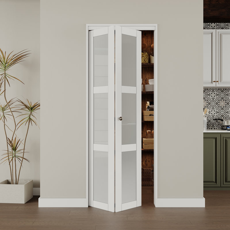 Porte pliante en verre givré avec trousse de quincaillerie d'installation, 30 po x 80 po, Blanc neigeux