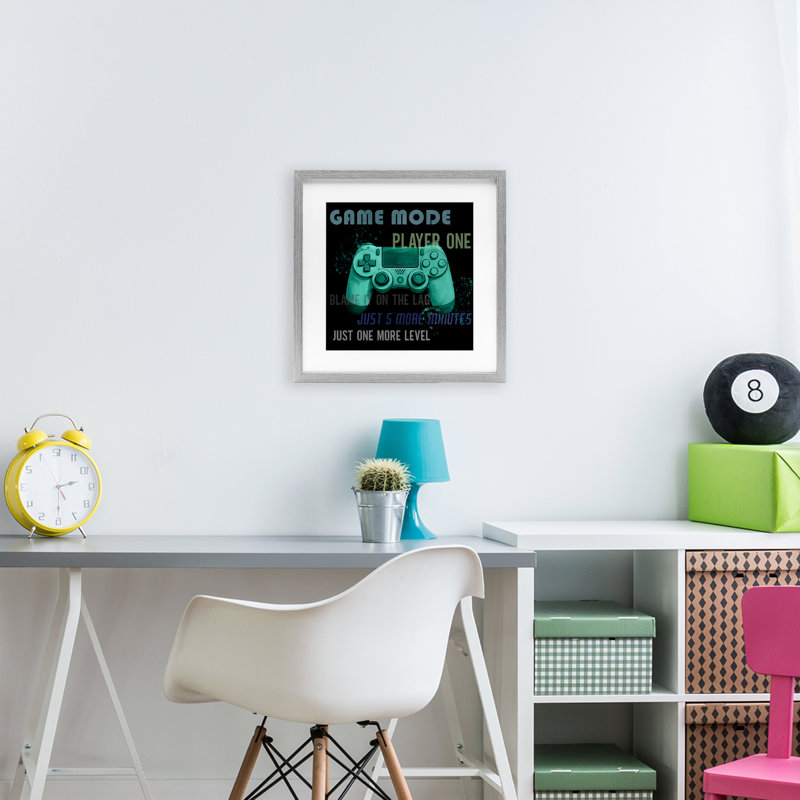 «Game Mode Player One», reproduction encadrée sous verre, conception de Kim Allen, H 16 po x l 16 po, Cadre de ferme gris