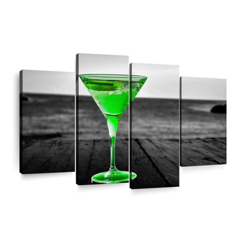«Cocktail Pop Green Martini», ensemble de 4 reproductions sur toile par SodaPopArt, H 54 po x l 84 po x P 1,25 po