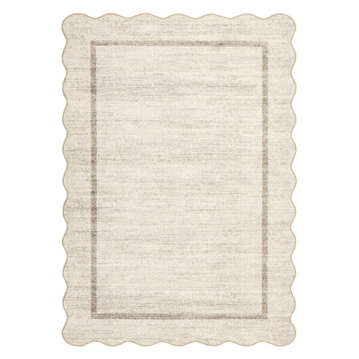 Scalloped Machine Washable Rug Non-Slip Bordered Floor Mats Non-Shedding Soft Low Pile Modern Accent Rugs for Living Room Bedroom Office