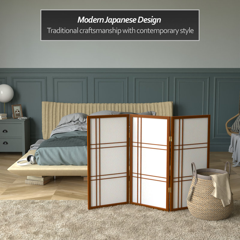 Keitez 3 ft. H Short Folding Shoji Screen, Walnut, 3
