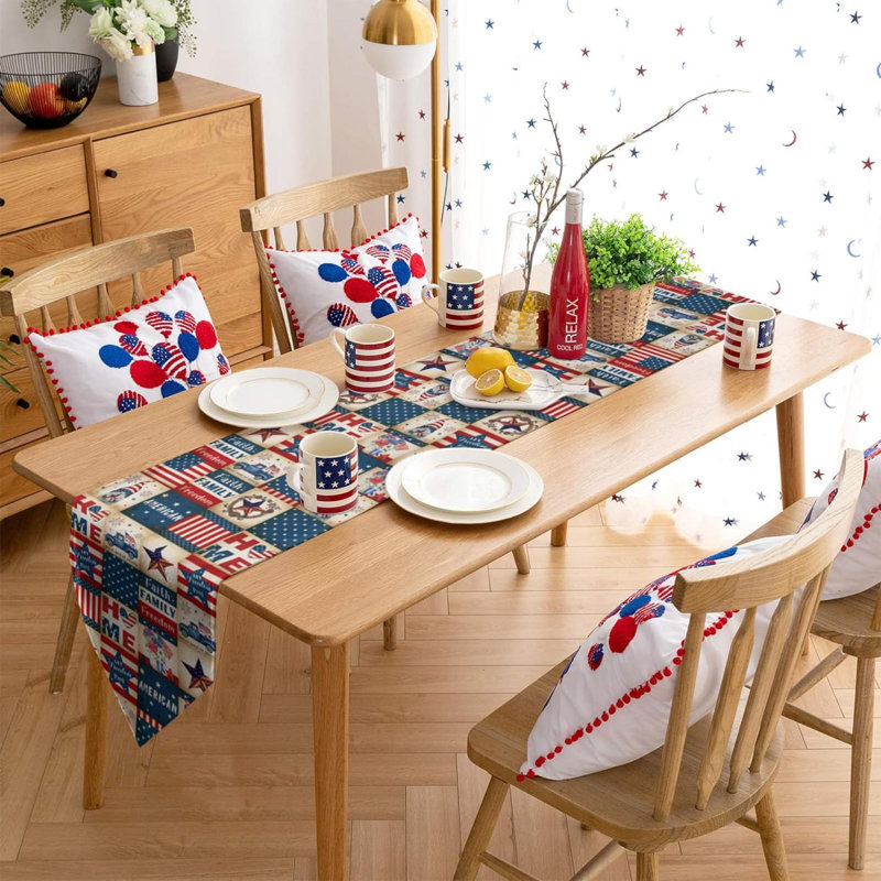 Independence Day Lattice Table Runner Linen Burlap Dresser Scarves, Retro 4Th Of July Table Runners For Holiday Party, Kitchen Dinning Tables Decor American Flag Stars And Stripes Check