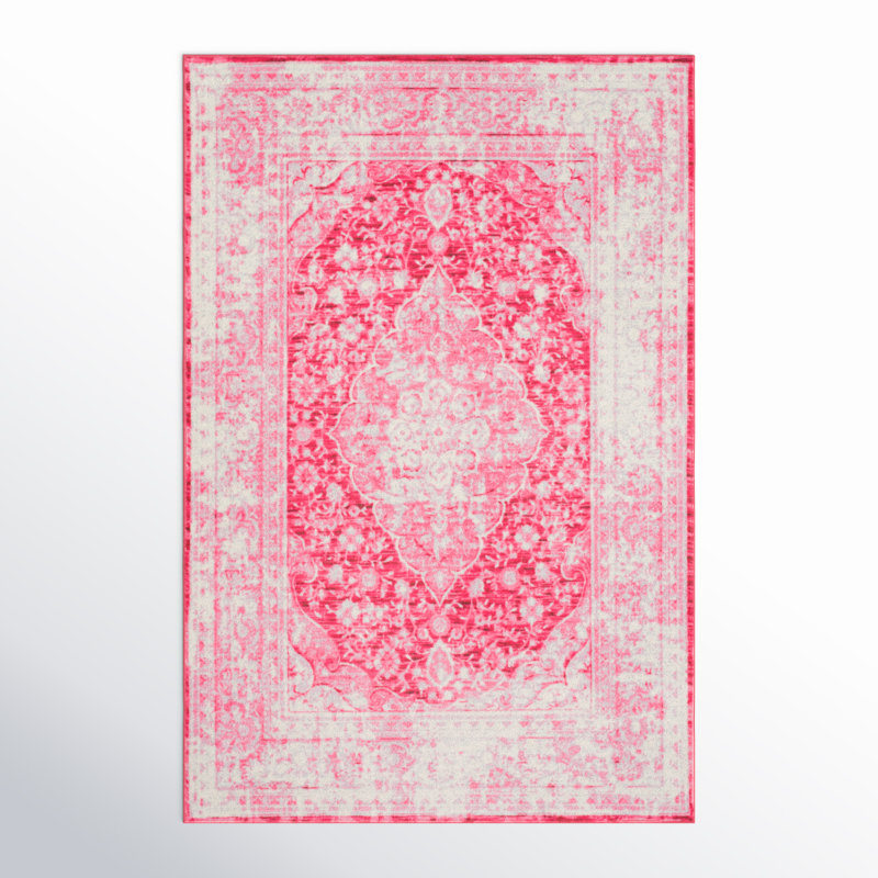 Tapis rose à médaillon oriental Lofland, Rectangulaire 8 pi x 10 pi
