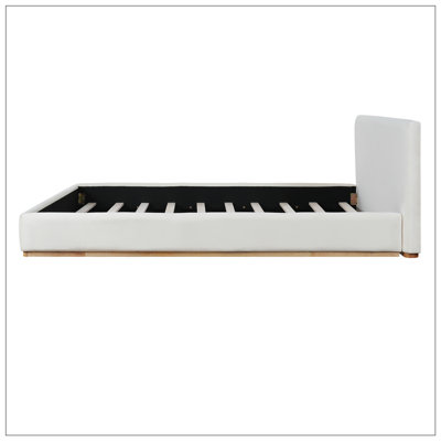 Lit tapissier, avec structure en bois massif, grand, blanc
