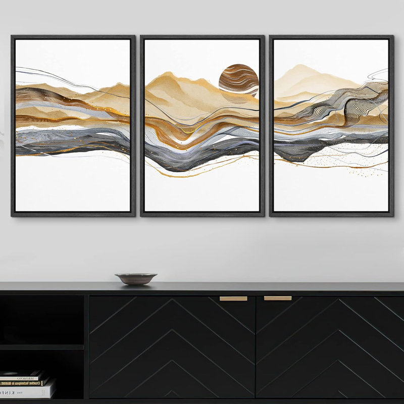 Abstrait paysage doré, peinture pastel noire, chaîne de montagnes, illustrations abstraites, art moderne, paysage rustique