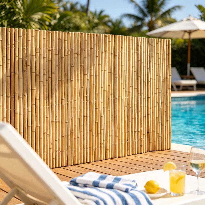 Rouleau de clôture en bambou naturel 6 pi x 8 pi - Panneau de filtrage d'intimité pour le jardin, le patio et la piscine, lattes résistantes aux intempéries traitées avec chaleur et fil antirouille, installation facile et flexible