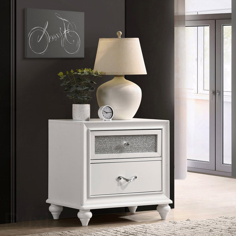 Table de chevet avec tiroirs et accents en cristal acrylique, table de chevet contemporaine pour la maison