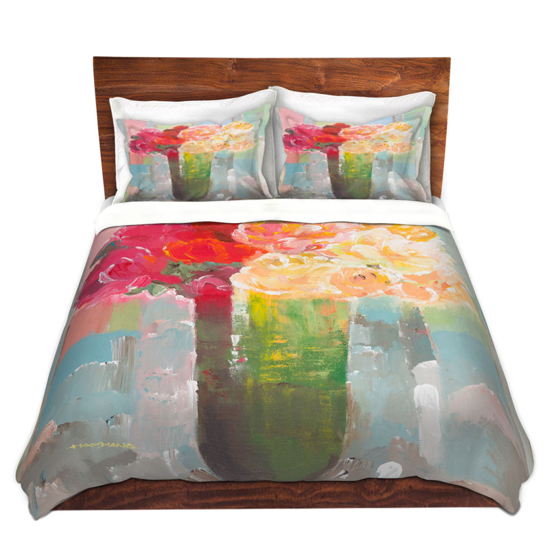 Polyester Floral Duvet Cover, 1 Twin Duvet Cover + 1 Standard Sham