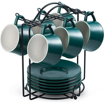 Ensemble de tasses à café avec soucoupes avec porte-gobelets Ensemble de 6 tasses à espresso - Demitasse noir