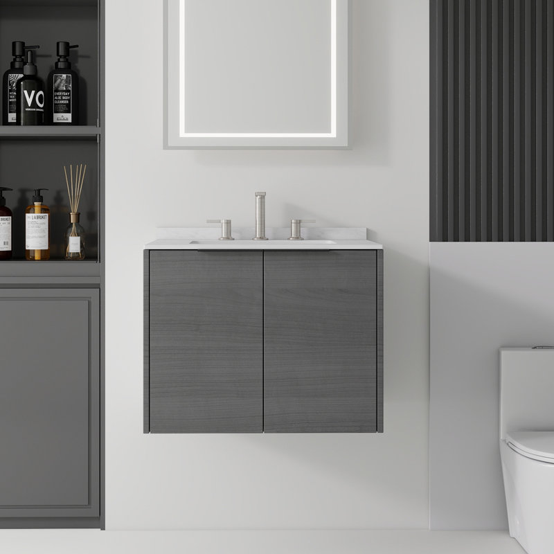 Meuble-lavabo flottant 24 po avec lavabo et porte à fermeture en douceur 24 po, Gris foncé, 24"