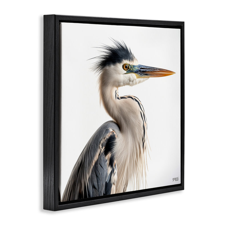 «Stoic Heron regardant vers la droite», art mural sur toile flottante par Roozbeh Bahramali, Cadre flottant noir de jais