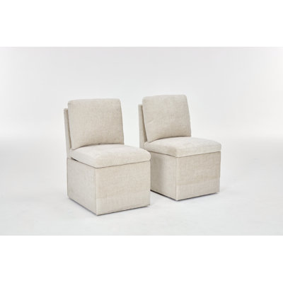 Linen Upholstered Armless Dining Chair With Casters And Storage Space-Set Of 2,BEIGE