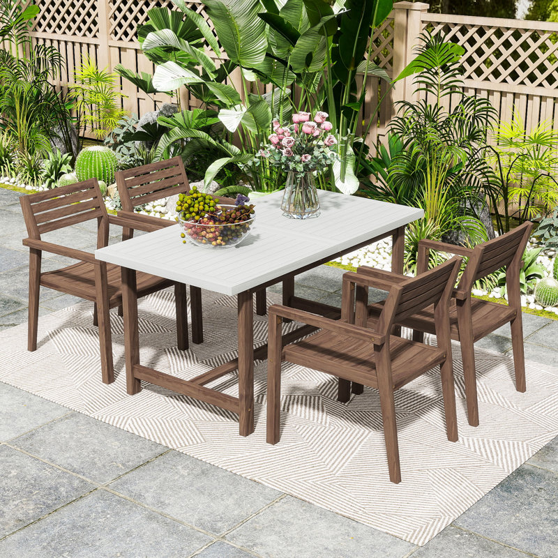 Ensemble de salle à manger 5 pièces pour l'extérieur avec table rectangulaire 59 "et trou de parasol et 4 fauteuils pour le jardin