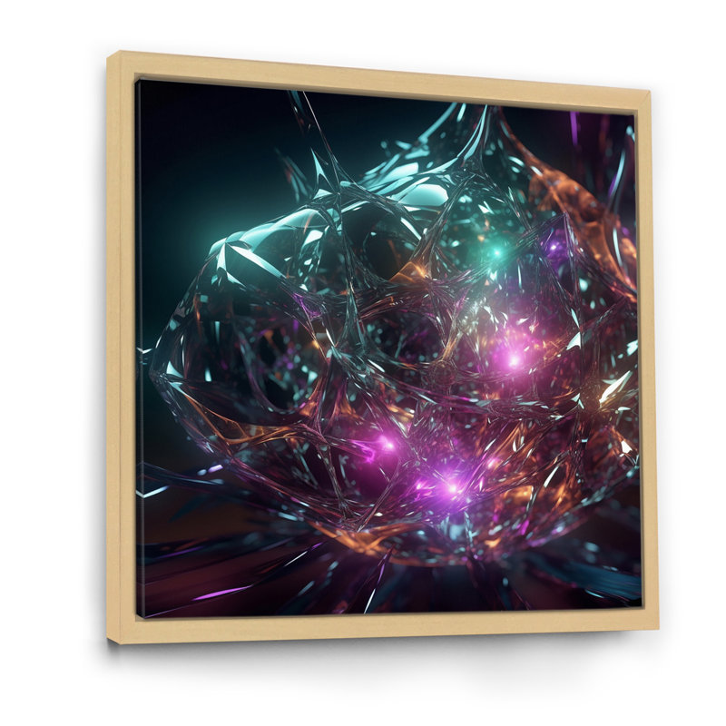 Cristaux photoniques d'abstraction atomique - impression, Cadre naturel flottant, H 36 po x l 36 po x P 1,5 po
