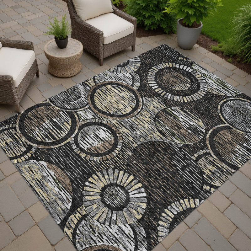 Machine Washable Indoor/Outdoor Chantille ACN2633 Geometric Rug, 2'6" x 3'10", Black