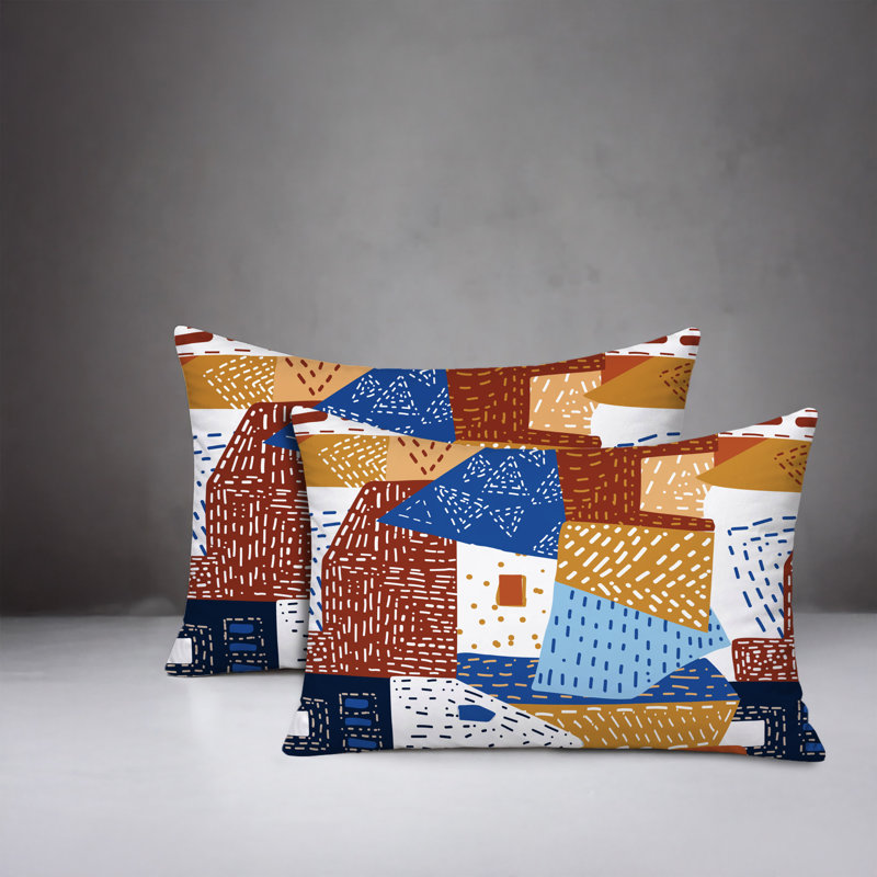 Oreiller réversible intérieur / extérieur Praxies Patches, 25 x 18, Orange