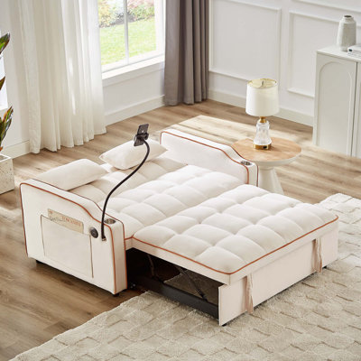 1 canapé-lit pliable polyvalent en 3 longueurs, 1 canapé-lit moderne en velours, un dossier réglable et un port USB avec cendrier et support pour téléphone pivotant