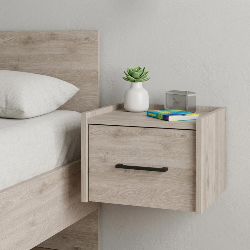Normant 10" Gray Wood One Drawer Floating Nightstand