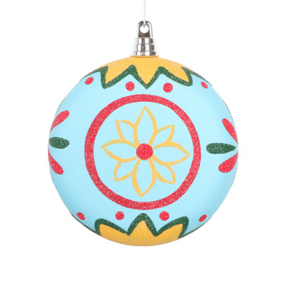 4" Light Blue Hand-Painted Flat Round Ornament. Includes 3 pieces per bag.