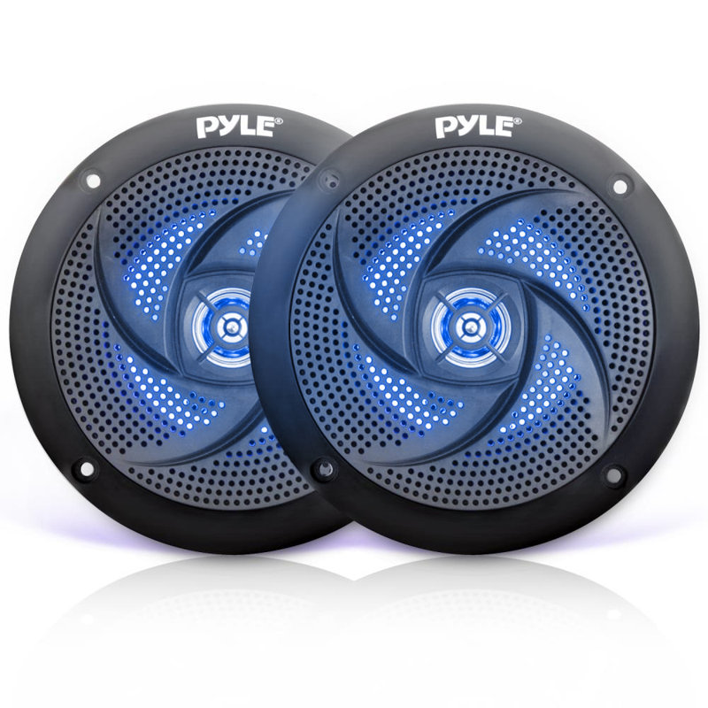 Pyle Marine Speakers - 5.25 Inch 2 Way Waterproof And Weather Resistant Outdoor Audio Stereo Sound System With Led Lights, 180 Watt Power And Low Profile Slim Style - 1 Pair - Plmrs53Bl