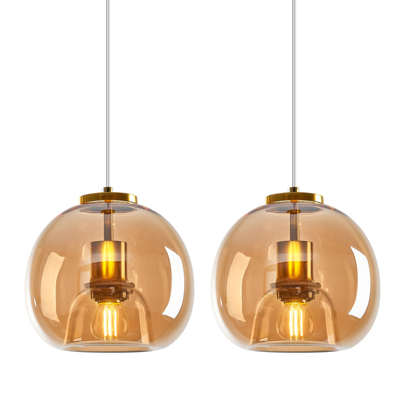 Luminaire suspendu en verre pour îlot de cuisine Figen, Cognac, Doré, Paquet de 2
