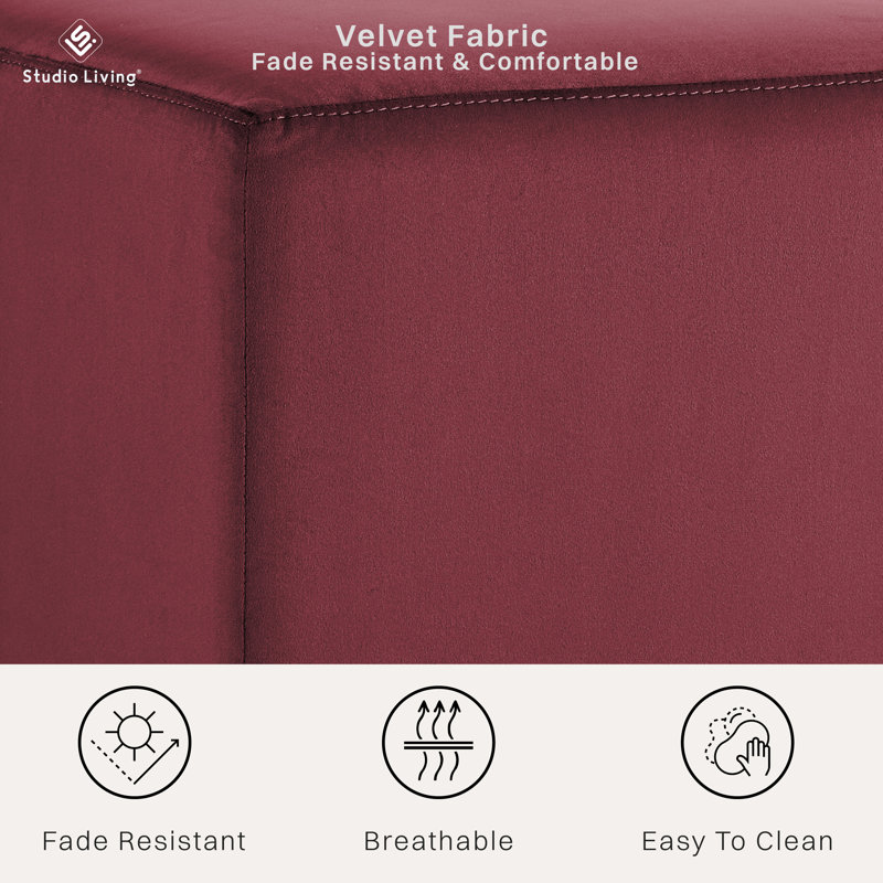 Fairwinds 18" Wide Square Ottoman Velvet Plum, Plum Velvet