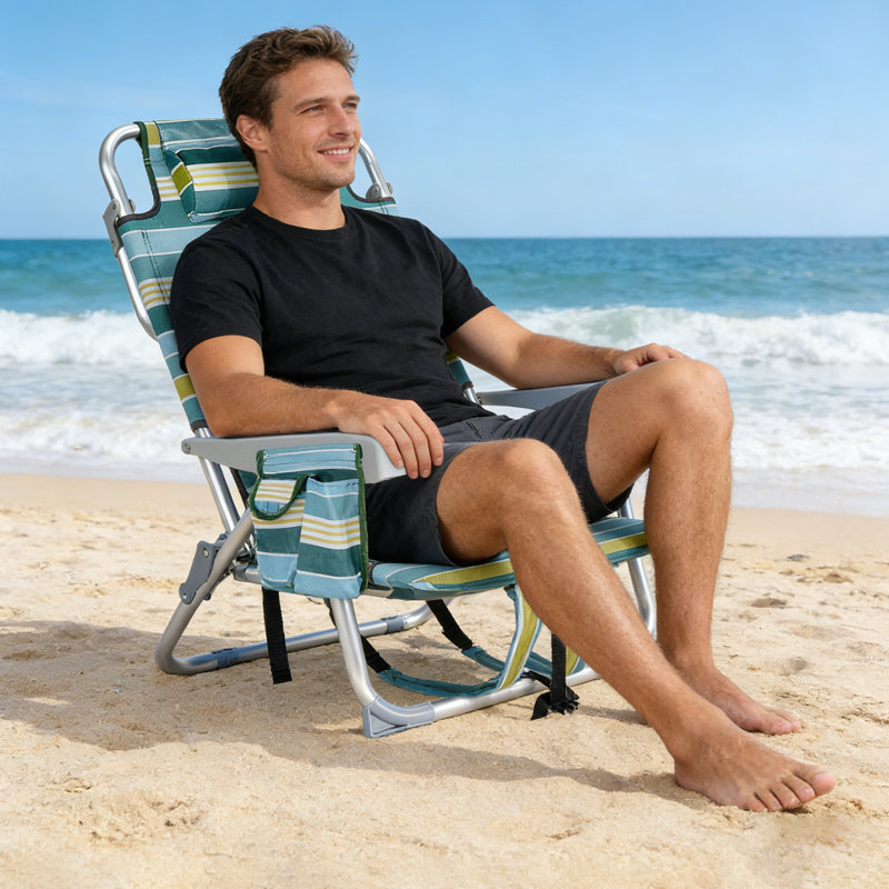 5-position Folding Beach Chair With Backpack Straps, Cup Holder & Storage Pockets