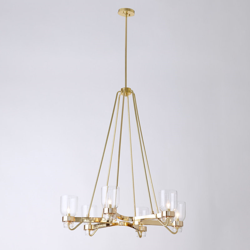 Six Light Chandelier, Shiny Brass