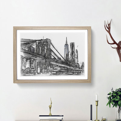 Brooklyn Bridge in New York in Abstract - Picture Frame Graphic Art Print