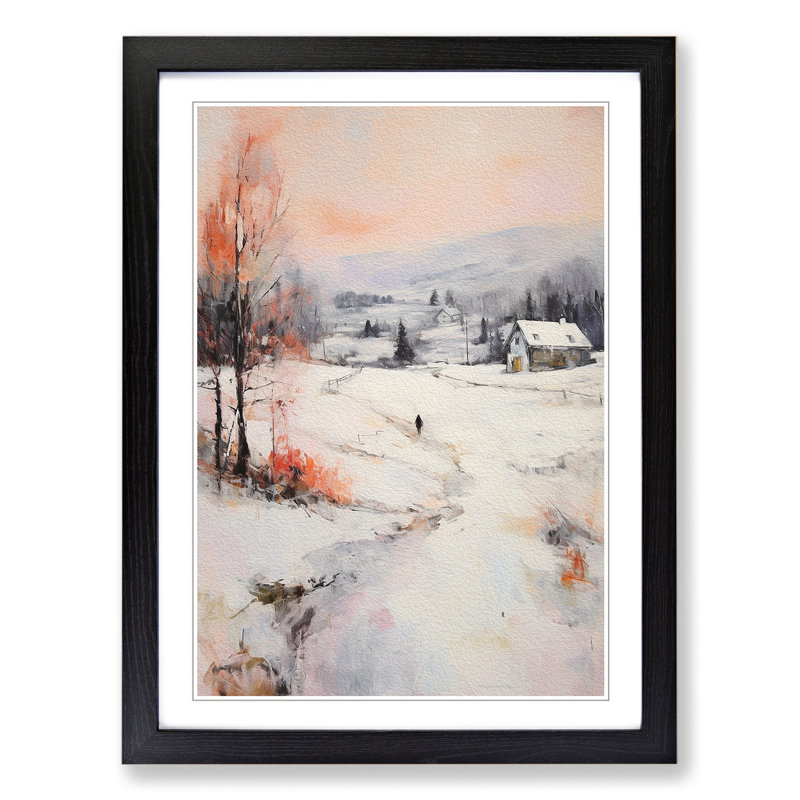 Winter Landscape Gestural No.3 - Single Picture Frame Print on Wood, 46cm H x 34cm W x 2cm D, Black