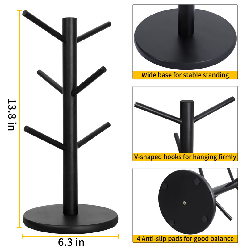 Arbre porte-gobelet avec 6 crochets (noir), Noir
