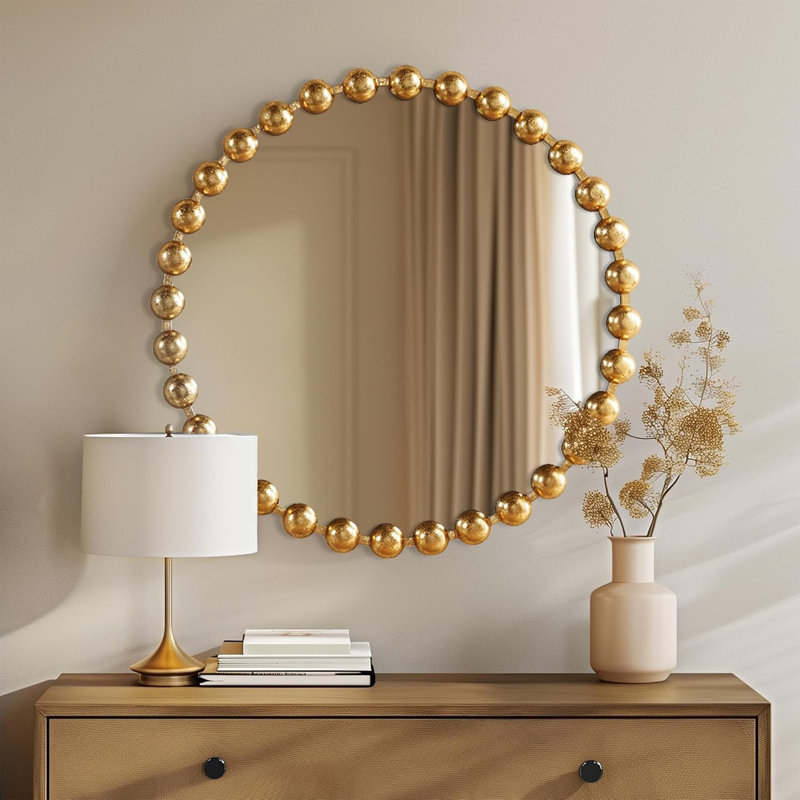 Metal Spherical Frame Circular Mirror, Gold