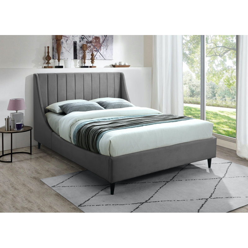 Eva Upholstered Low Profile Platform Bed, Queen, Grey Velvet