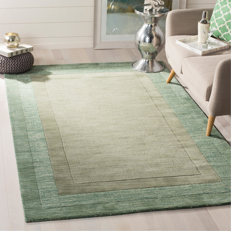 Tapis vert / beige en laine touffeté à la main Frederica, Rectangle de 10 pi x 14 pi