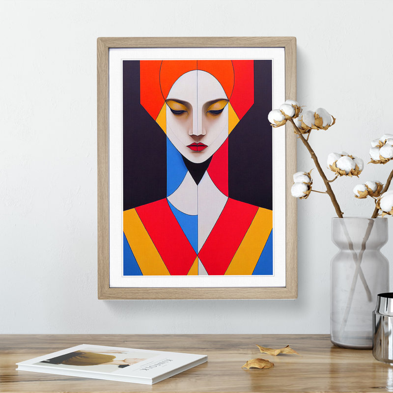 XC1022-389X Abstract Portrait Of A Woman No.2 - Wrapped Canvas Print, 64cm H x 46cm W x 2cm D, Oak Framed