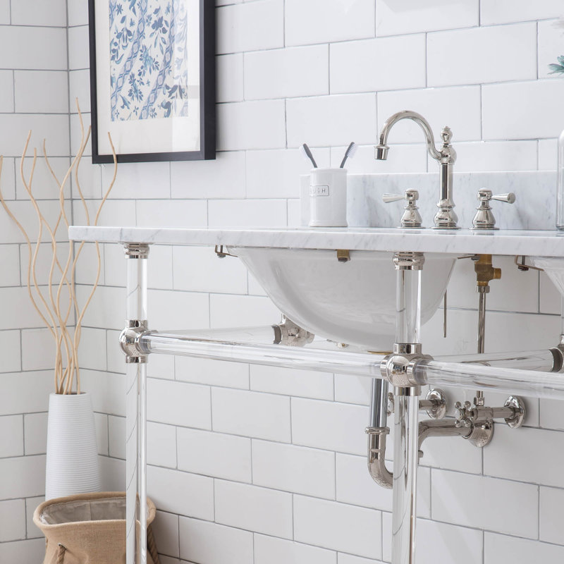 Empire Stone Oval Console Bathroom Sink with Faucet and Overflow, Polished Nickel