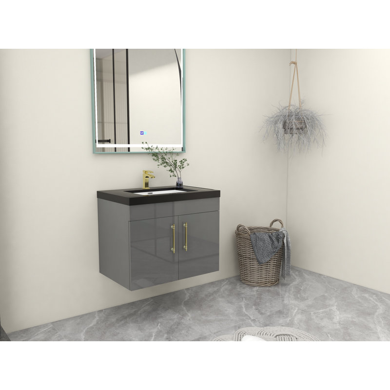 Ensemble de meuble-lavabo mural simple 30 po Camonte, Or mat, Gris ultrabrillant
