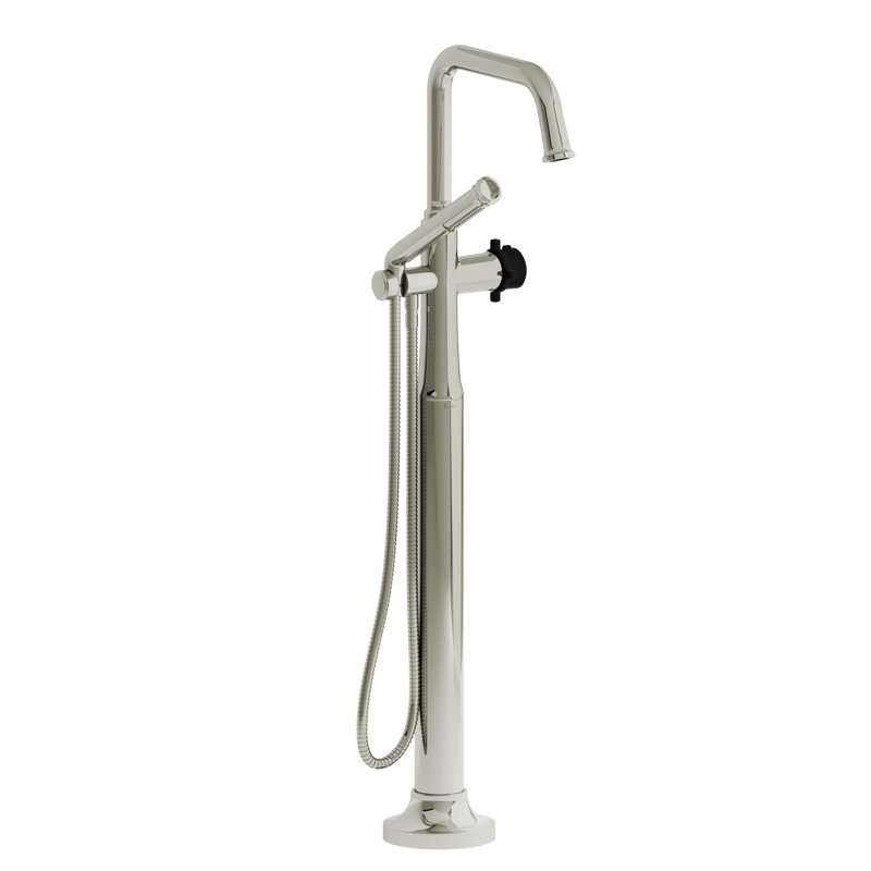 Momenti Single Hole Floor Mounted Clawfoot Tub Trim with U-Spout, Brushed Gold, Small Cross