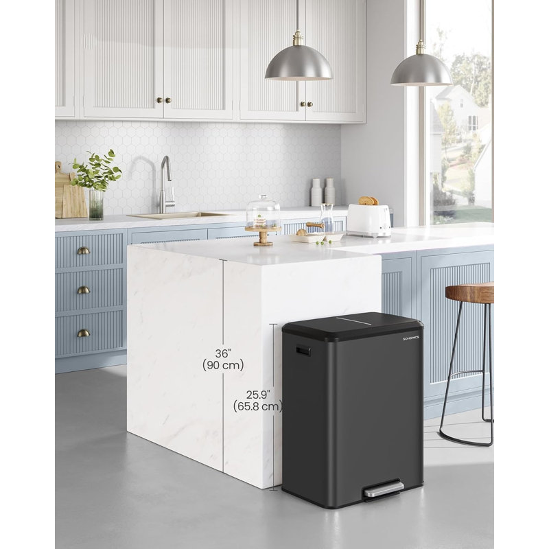 Steel Step On Kitchen Trash Can - 60L, Black