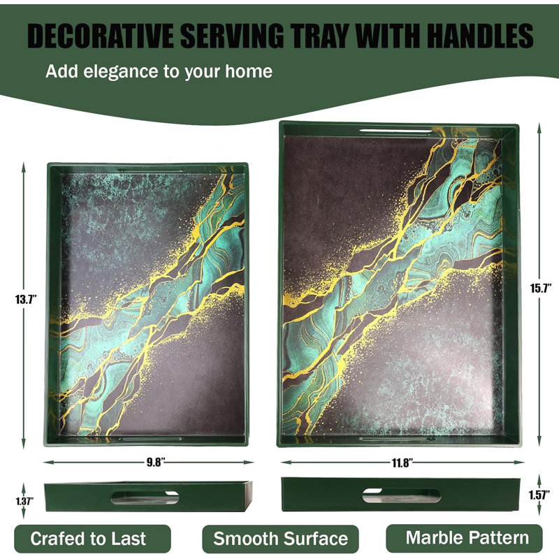 Green Marble Service Tray With Handle