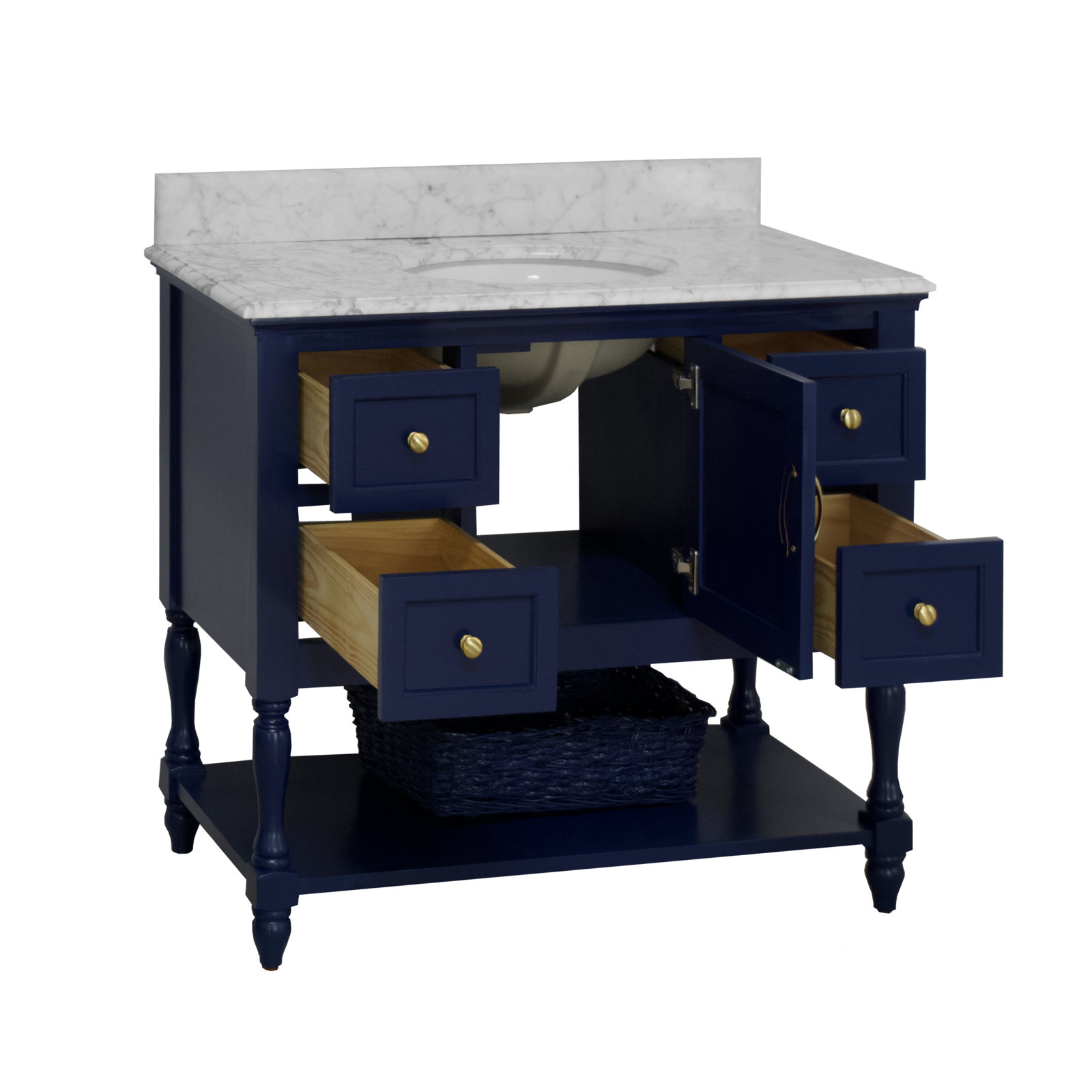 42'' Single Bathroom Vanity, Royal Blue, Carrara Marble