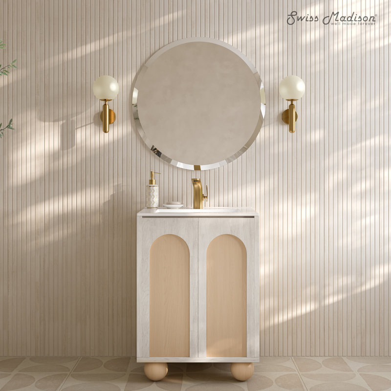 Plaisir 24" White Oak MDF Freestanding Bathroom Vanity with Ceramic Sink