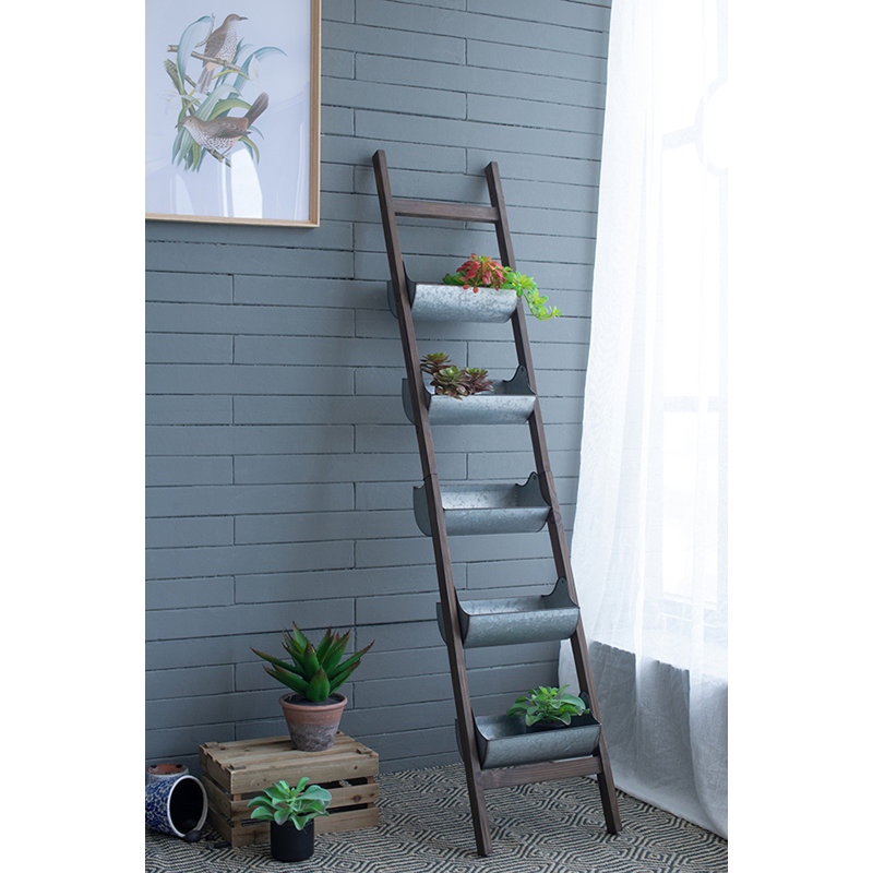 Pot à fleurs pliable en roseau et échelle en bois