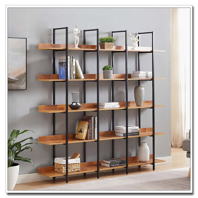 5 Tier Bookcase Home Office Open Bookshelf, Brown Black